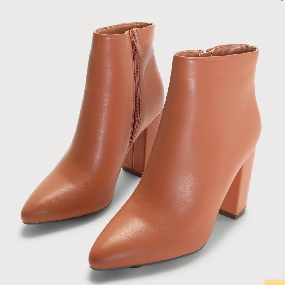 Lulu’s Ottava Cognac High Heel Booties